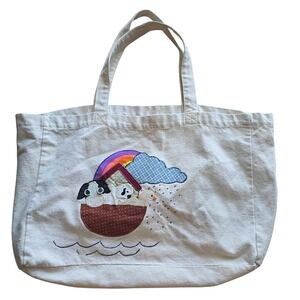 Handmade Canvas Tote Bag Noahs Ark Applique Animals Rainbow Cloud Cute